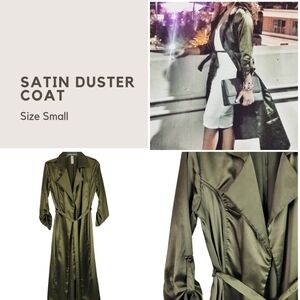 Olive Green Satin Duster Coat